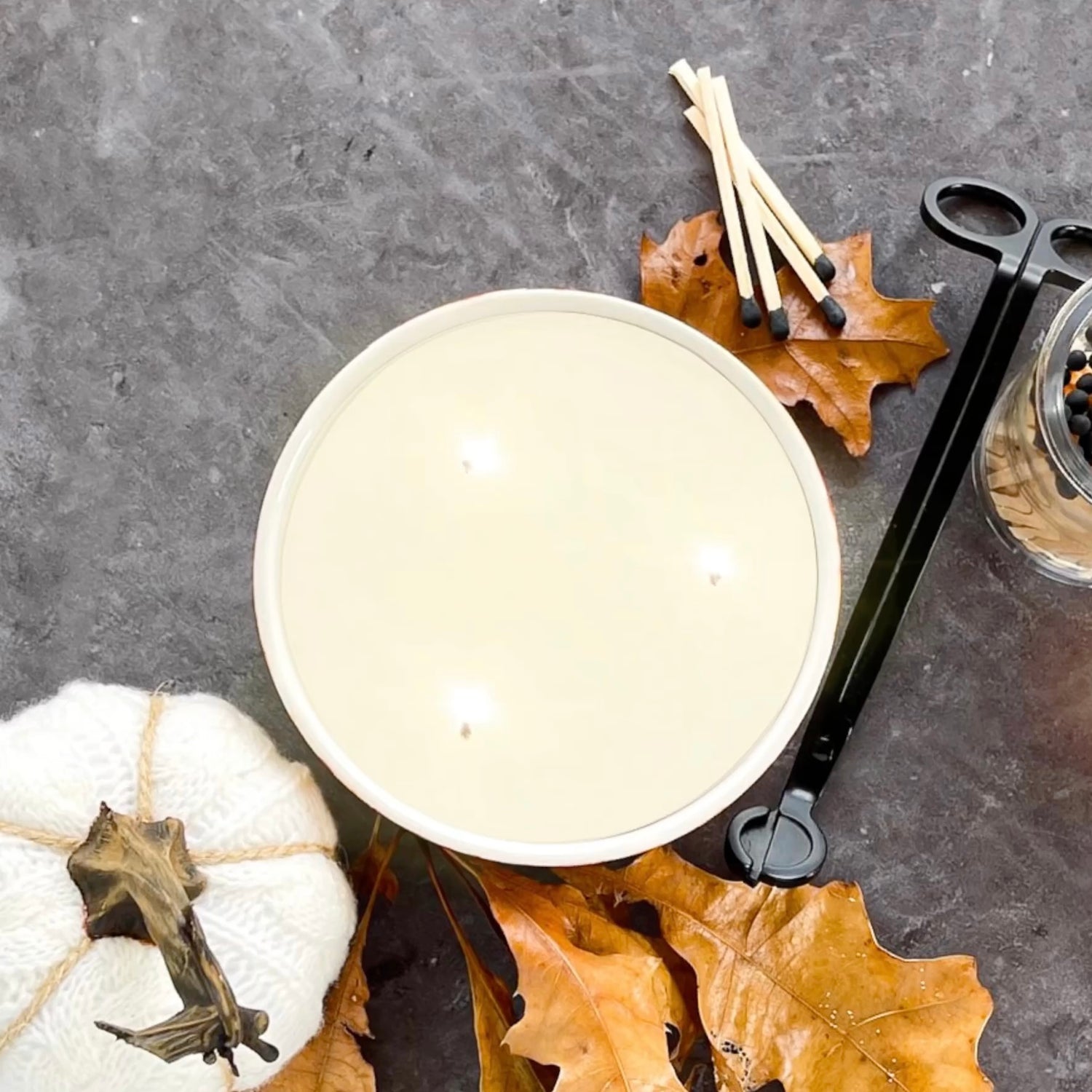 Handpainted fall candle in ombre shades of tan, scented fall candle in a ceramic vessel, unique candle for fall