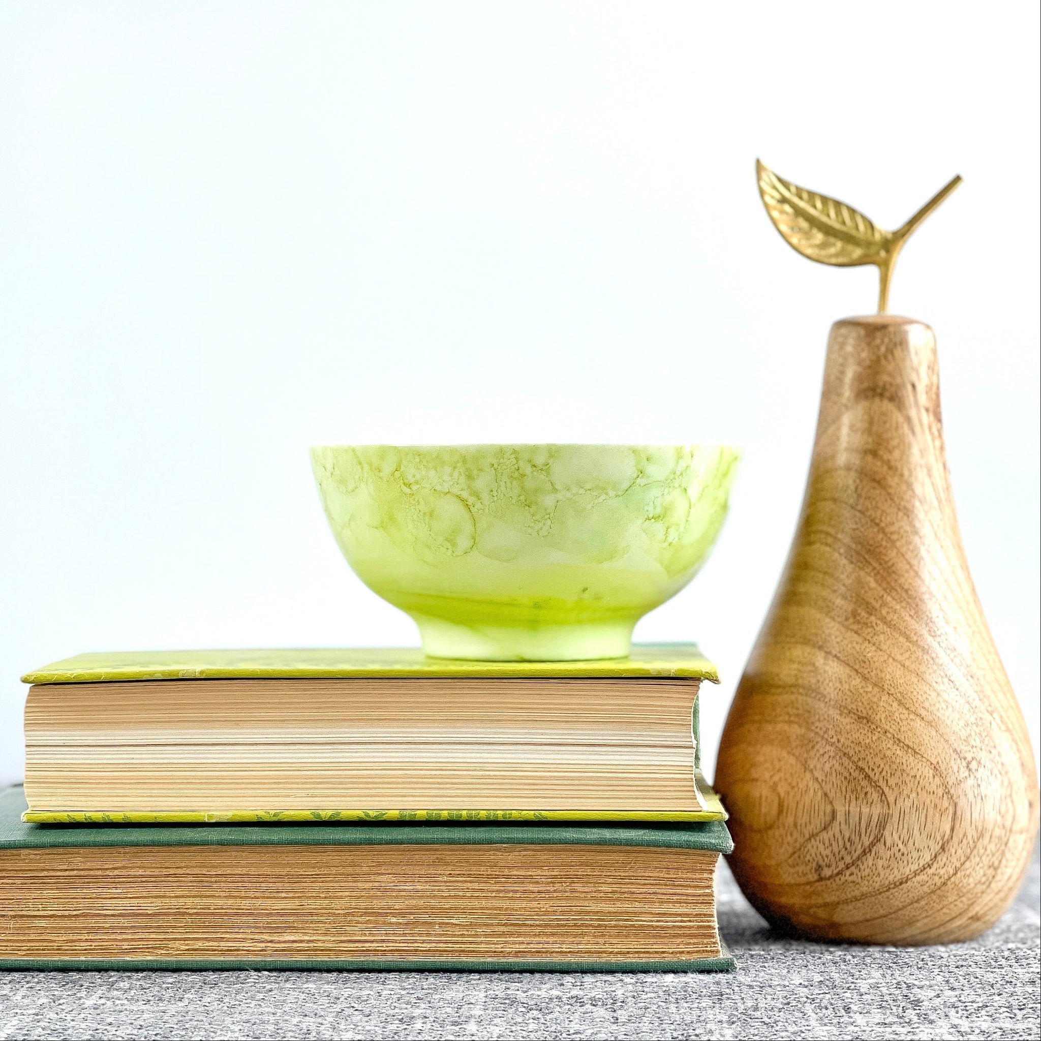 Ceramic, three wick candle handpainted in bright mossy green