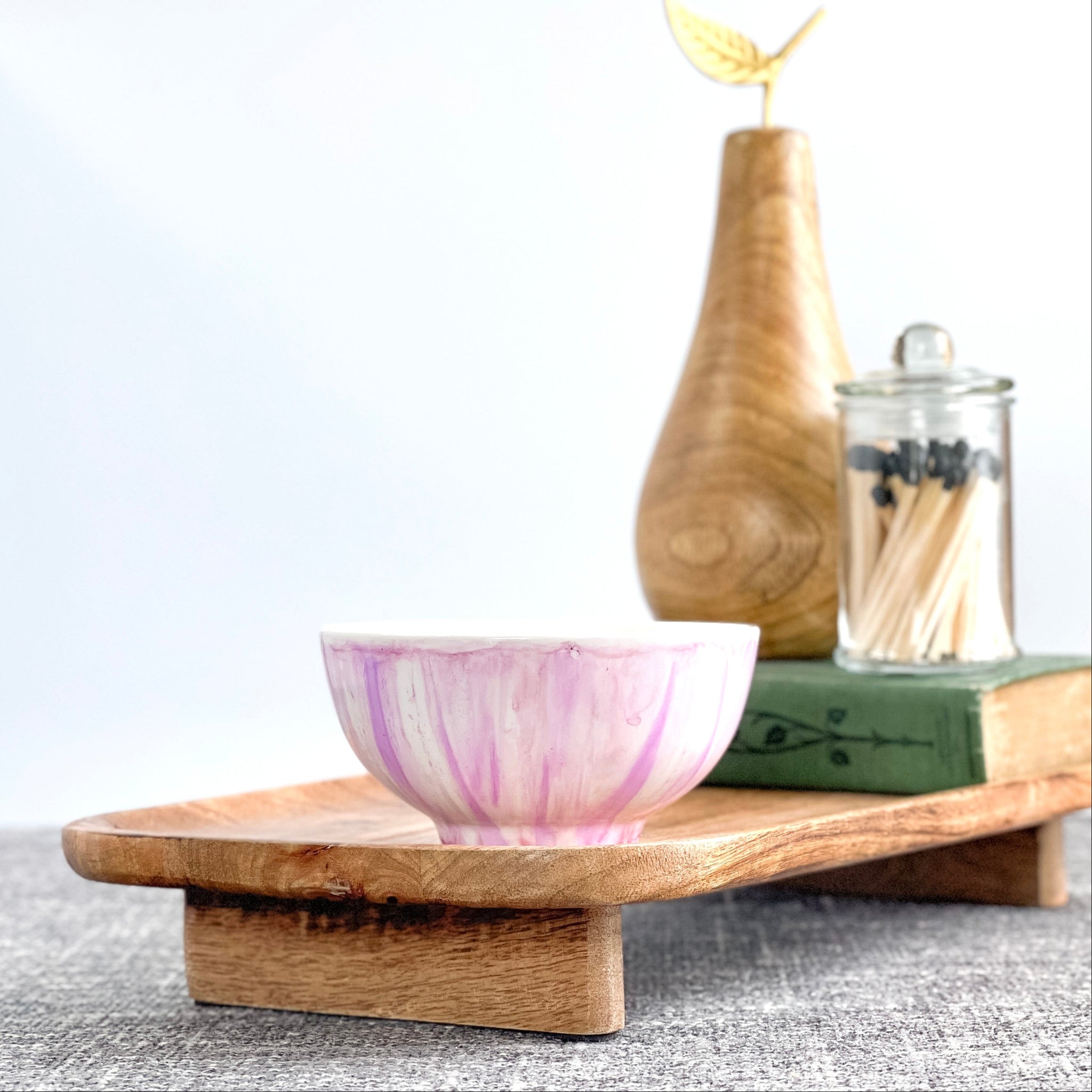 Ceramic soy candle, triple wicked, handpainted in shades of soft