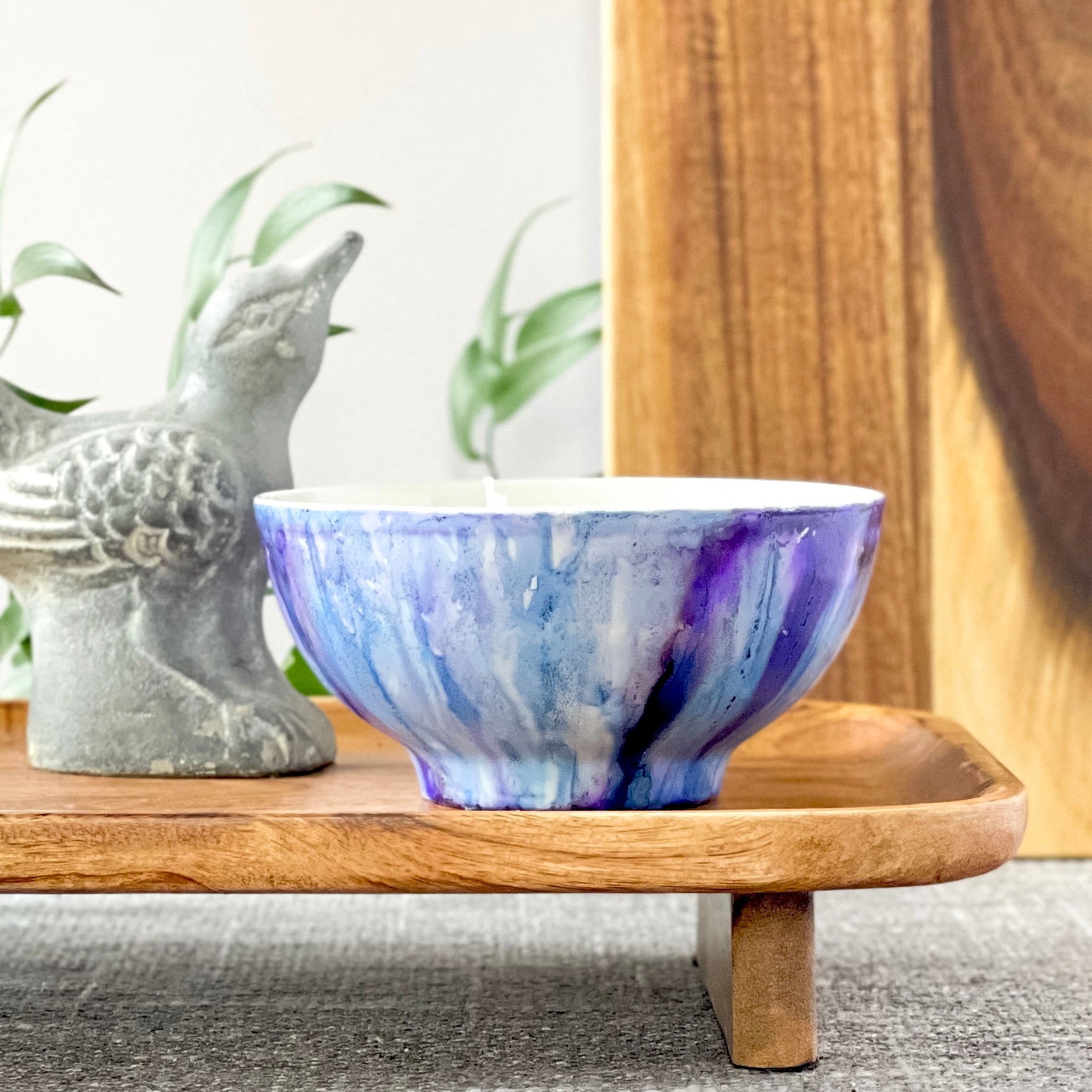 blue and purple hand painted scented candle