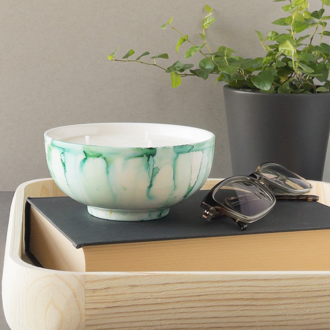 teal hand painted scented soy candle