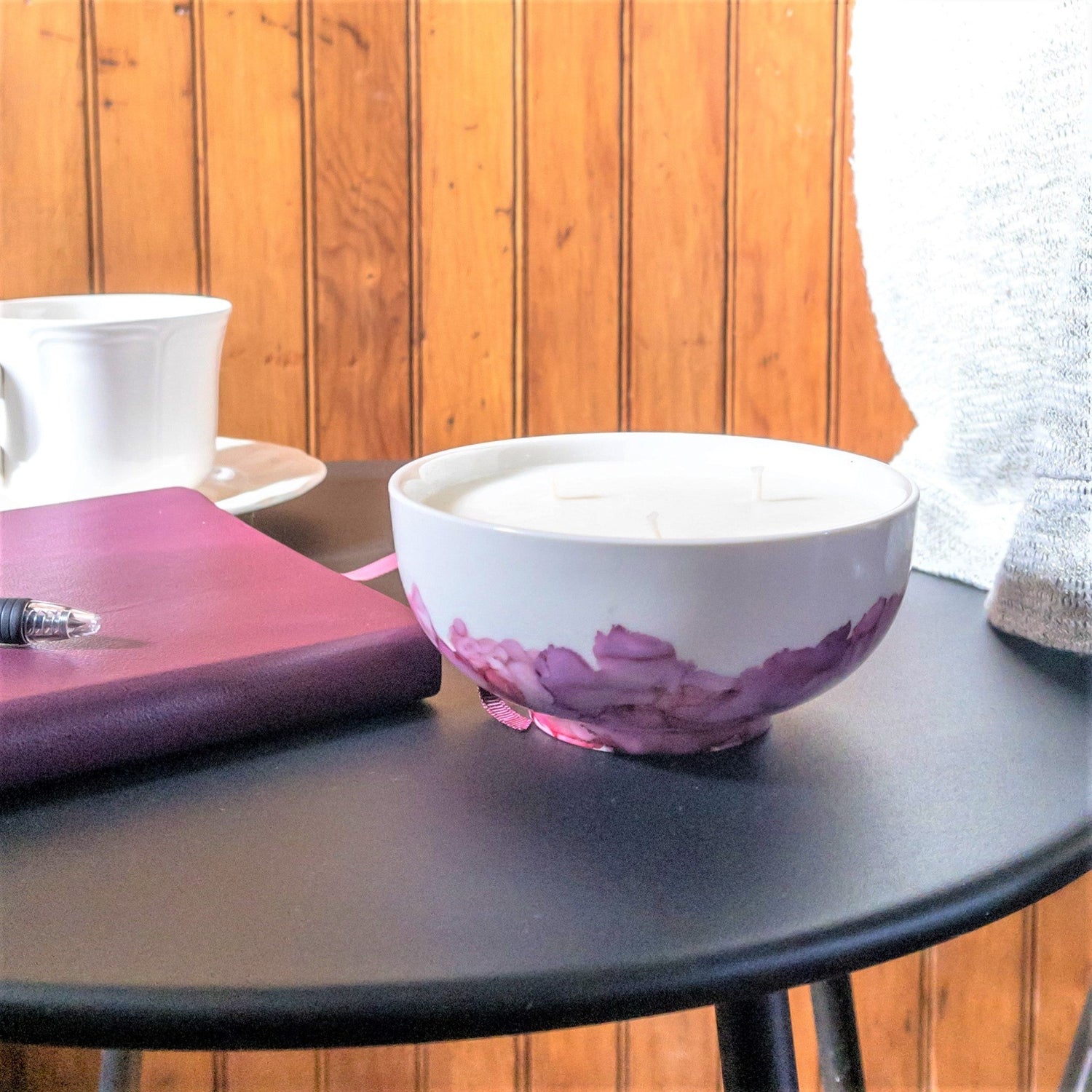 pink and white scented candle