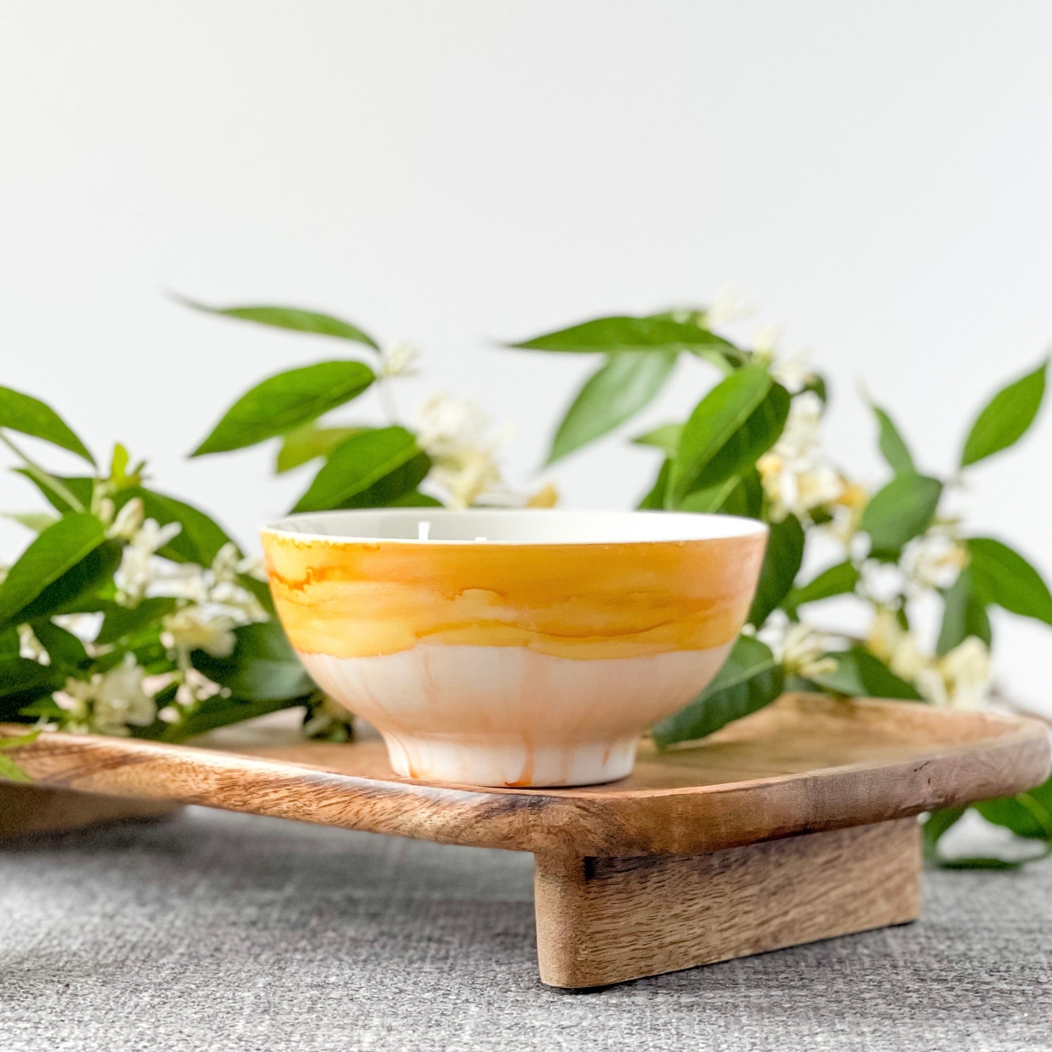 apricot and orange handpainted scented soy candle unique candle ceramic candle