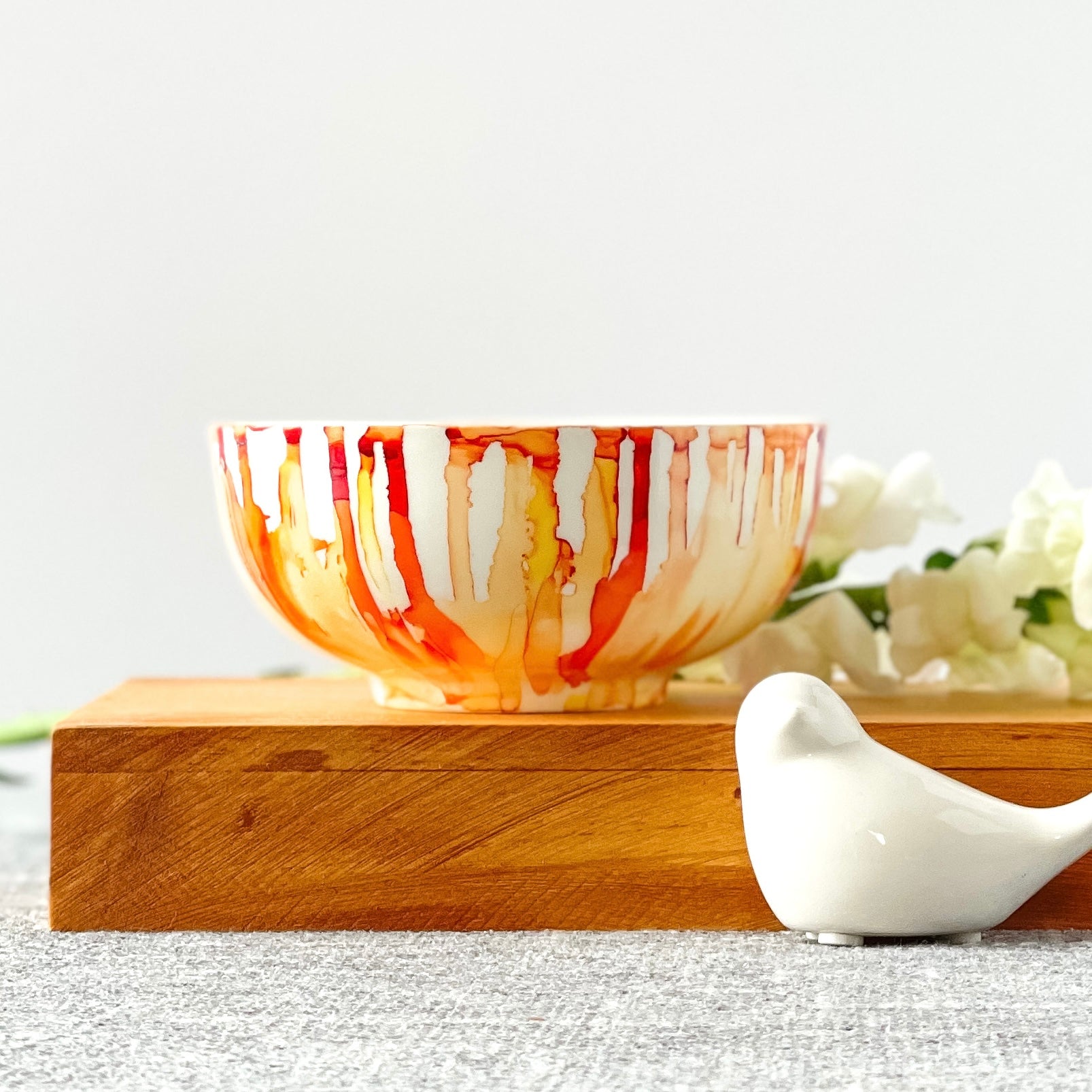 red and orange handpainted scented soy candle unique candle ceramic candle