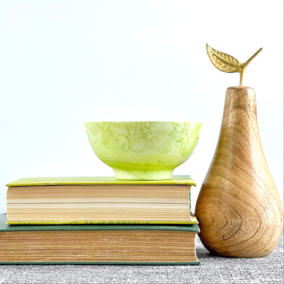 Ceramic, three wick candle handpainted in bright mossy green 