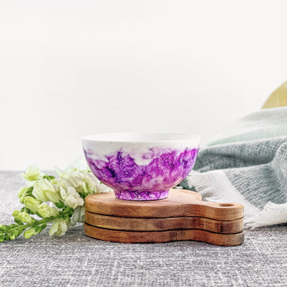 Ceramic three wick soy candle handpainted in vivid fuchsia