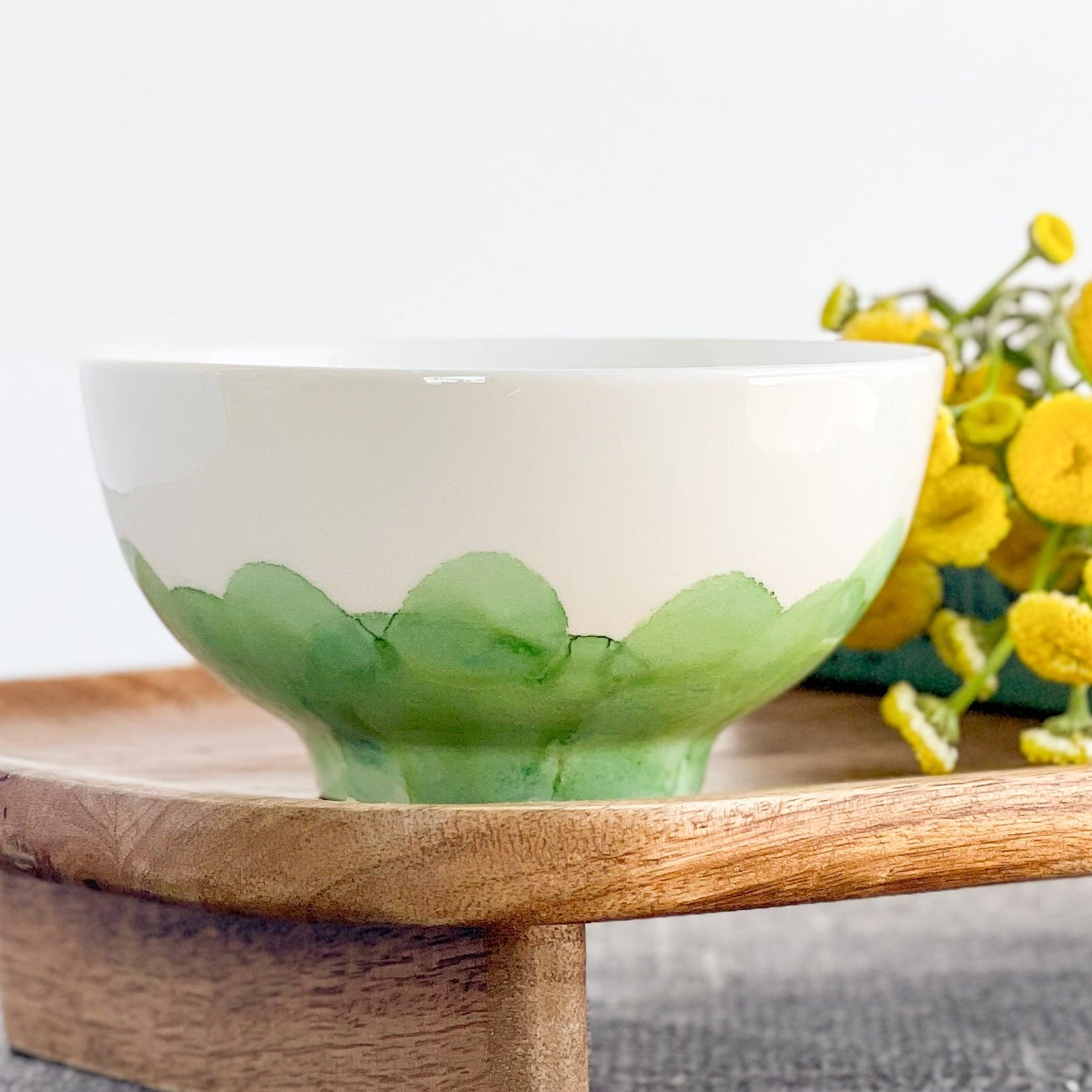 Three wick soft green and white handpainted ceramic candle