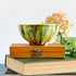 muted green and brown handpainted three wick ceramic candle