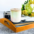 Tall, two wick soy candle handpainted in pale pinks and yellows