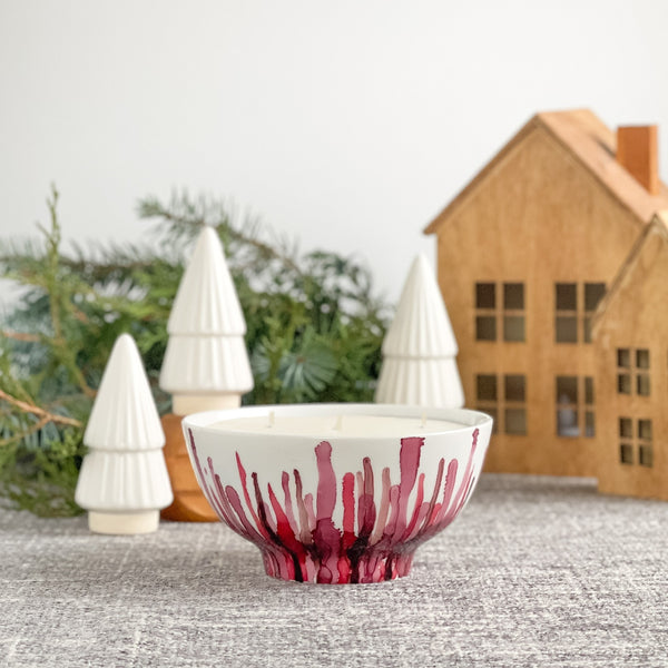holiday soy candles in hand painted ceramics