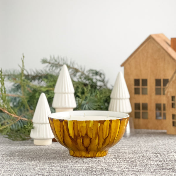 holiday scented soy candle in hand painted ceramics