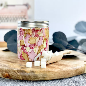 pourable wax melts in hand painted ceramic jar