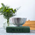 Ceramic three wick soy candle handpainted in soft grays and pale mint