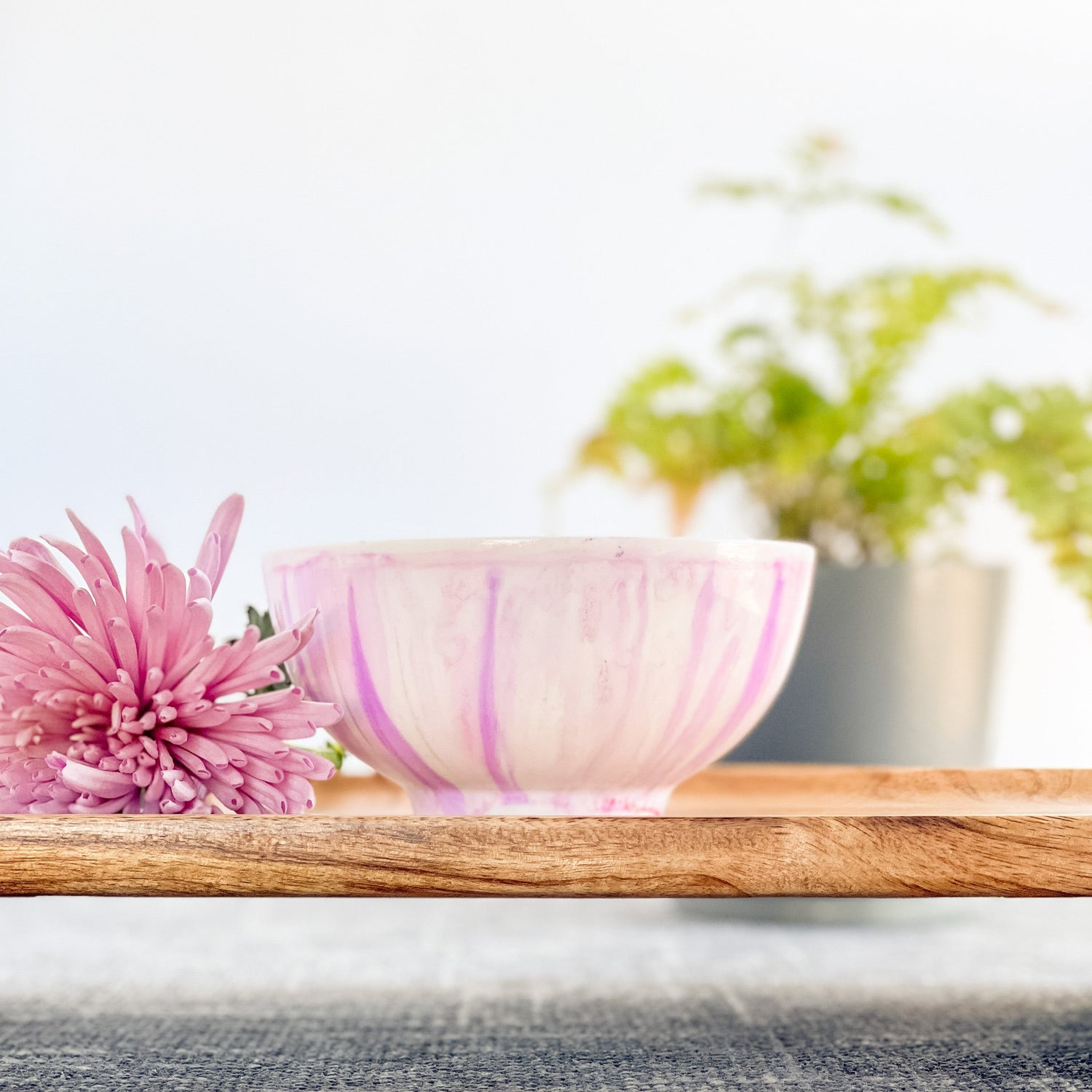 Ceramic soy candle handpainted in shades of pink