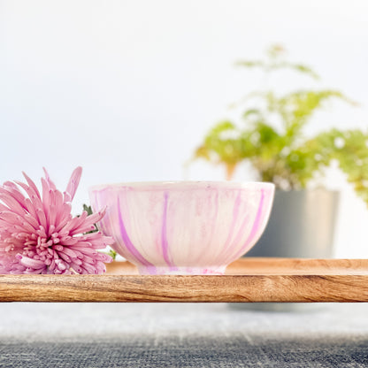 Ceramic soy candle handpainted in shades of pink