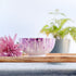 Ceramic three wick soy candle handpainted in shades of lilac