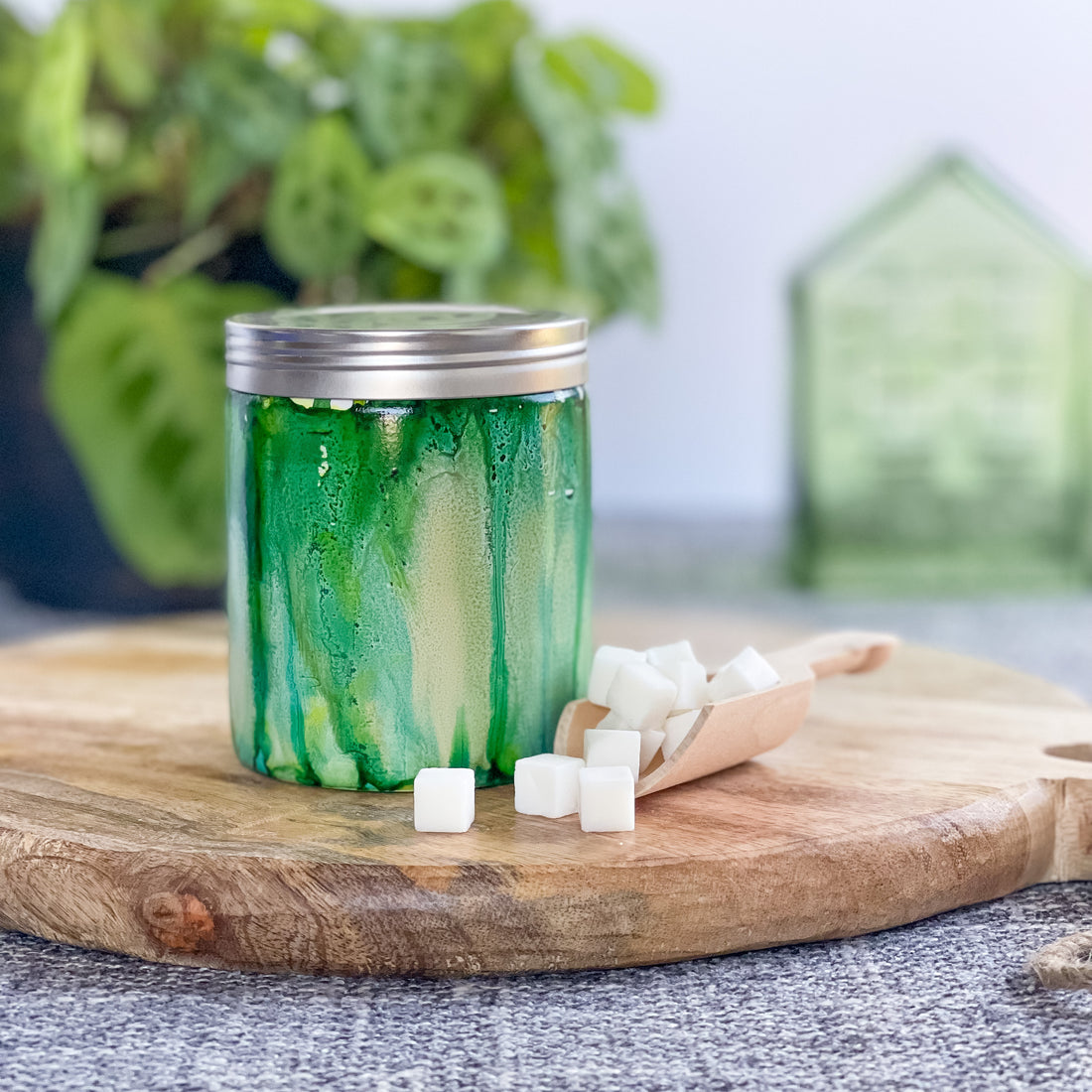 pourable wax melts in hand painted ceramic jar