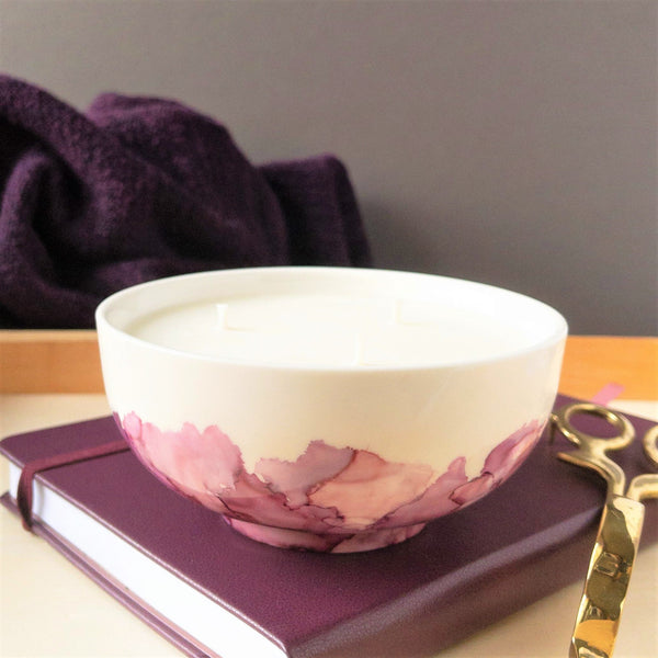 pink and white scented soy candle