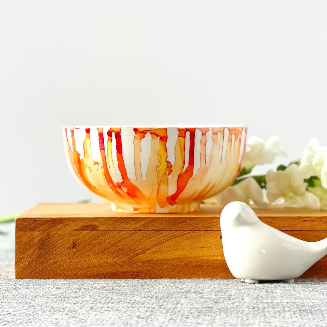red and orange handpainted scented soy candle unique candle ceramic candle